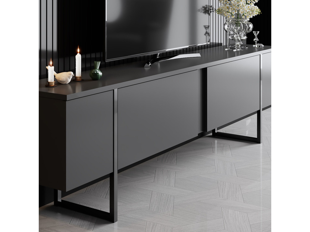 Luxe" houten TV-meubel - 180 x 30 x 50 cm - Zwart