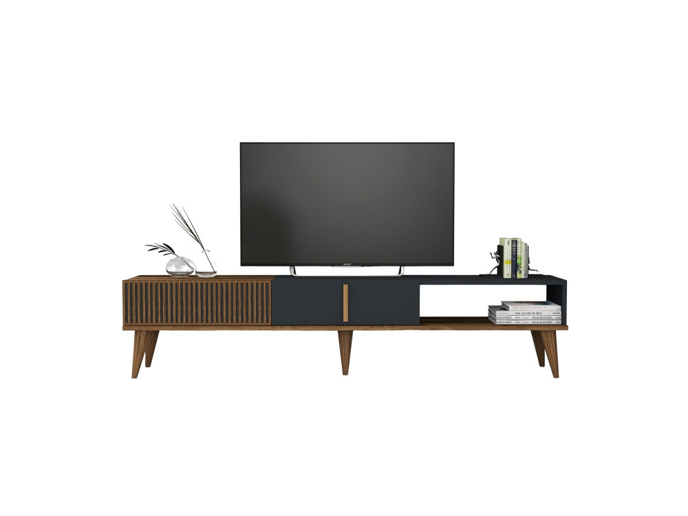 Houten TV-meubel "Milan" - 180 x 35 x 40 cm - Notelaar, Antraciet