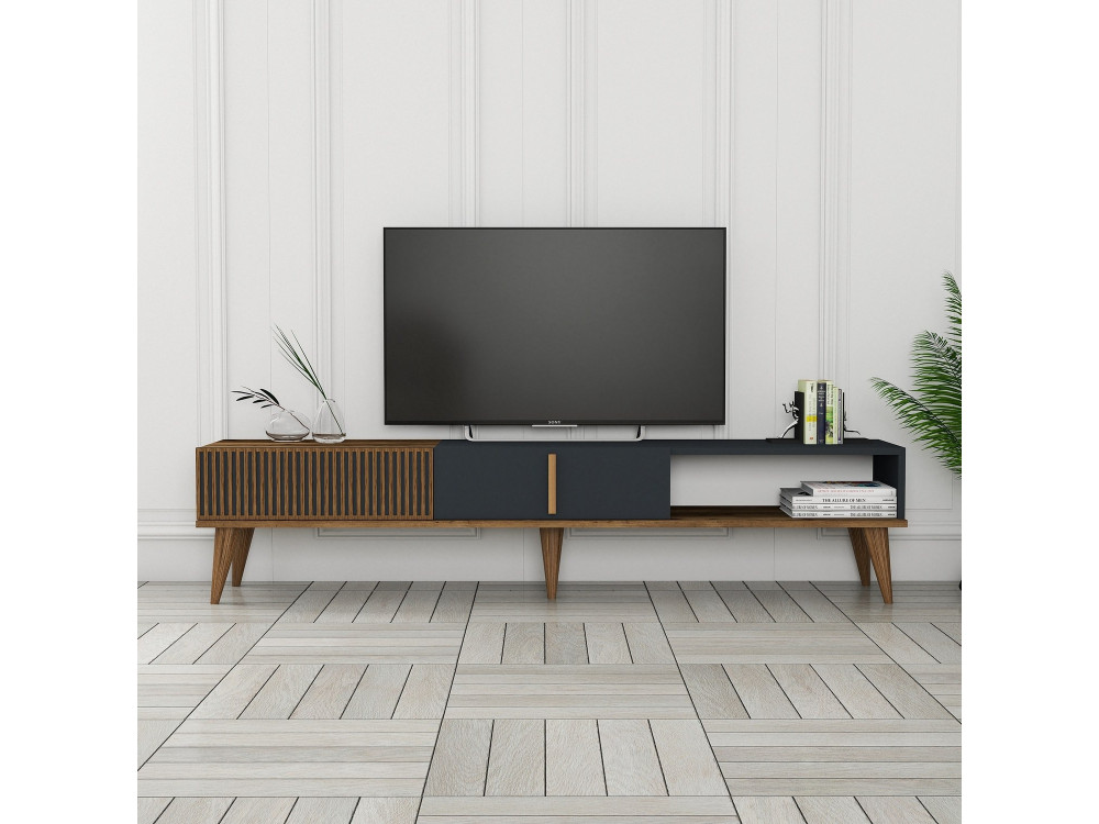 Houten TV-meubel "Milan" - 180 x 35 x 40 cm - Notelaar, Antraciet