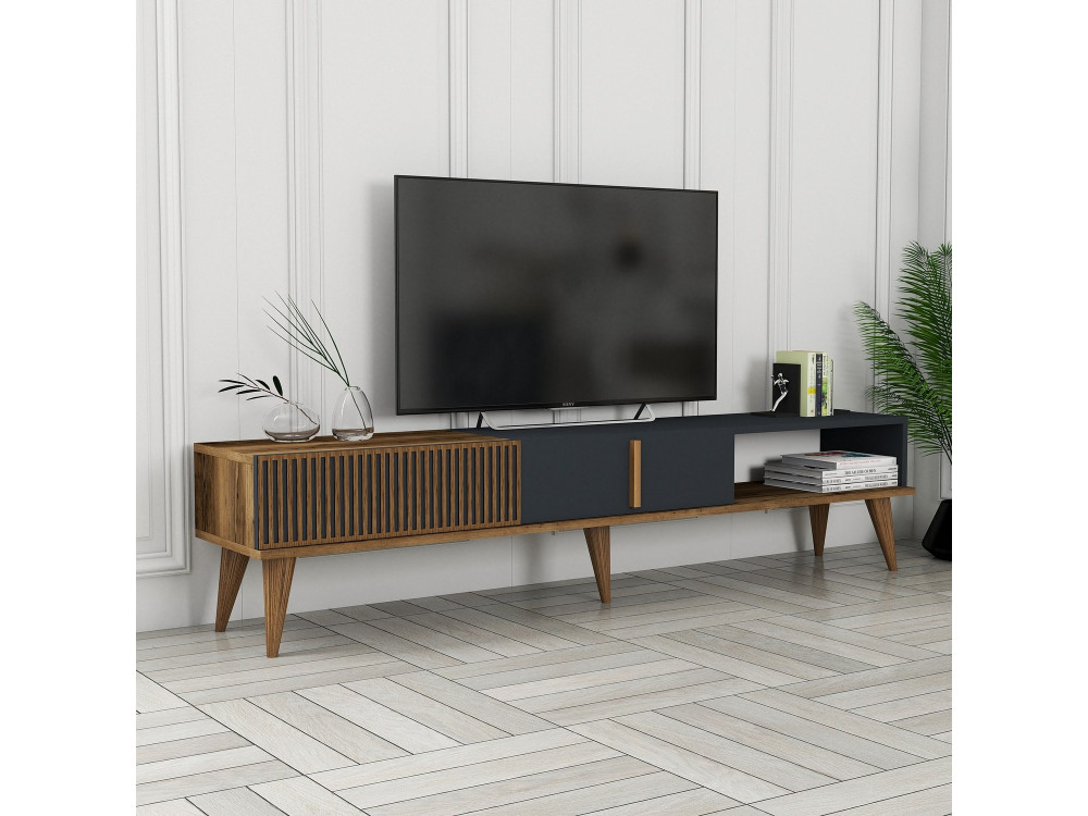 Houten TV-meubel "Milan" - 180 x 35 x 40 cm - Notelaar, Antraciet