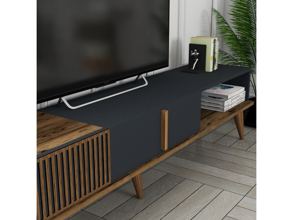 Houten TV-meubel "Milan" - 180 x 35 x 40 cm - Notelaar, Antraciet