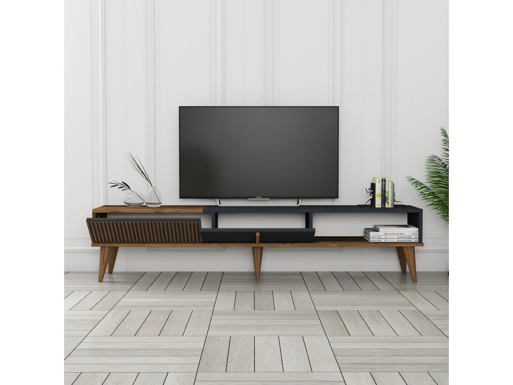 Houten TV-meubel "Milan" - 180 x 35 x 40 cm - Notelaar, Antraciet