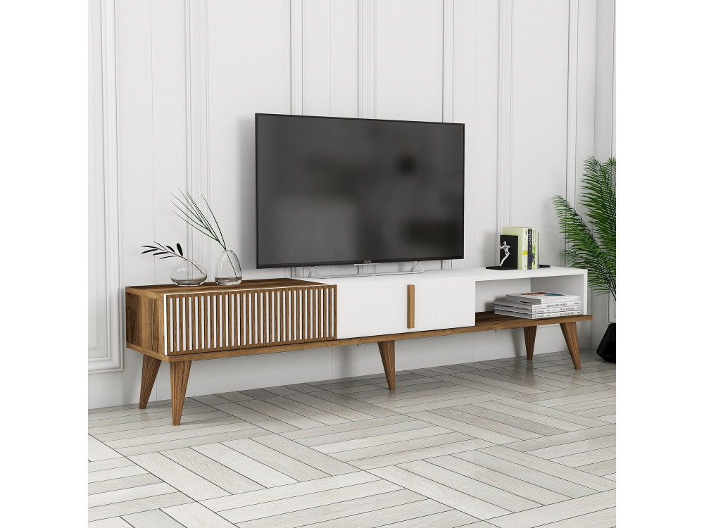 Houten TV-meubel "Milan" - 180 x 35 x 40 cm - Notelaar, Wit