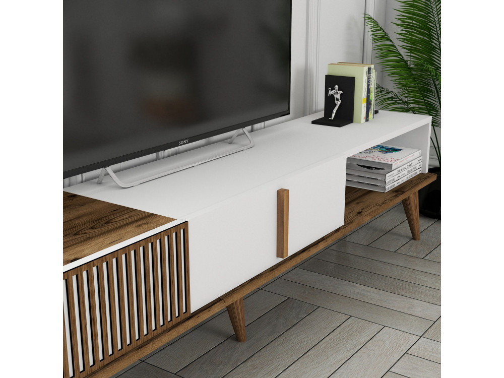 Houten TV-meubel "Milan" - 180 x 35 x 40 cm - Notelaar, Wit