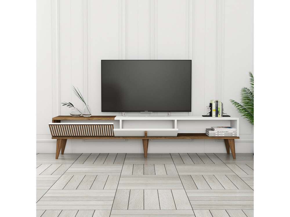 Houten TV-meubel "Milan" - 180 x 35 x 40 cm - Notelaar, Wit