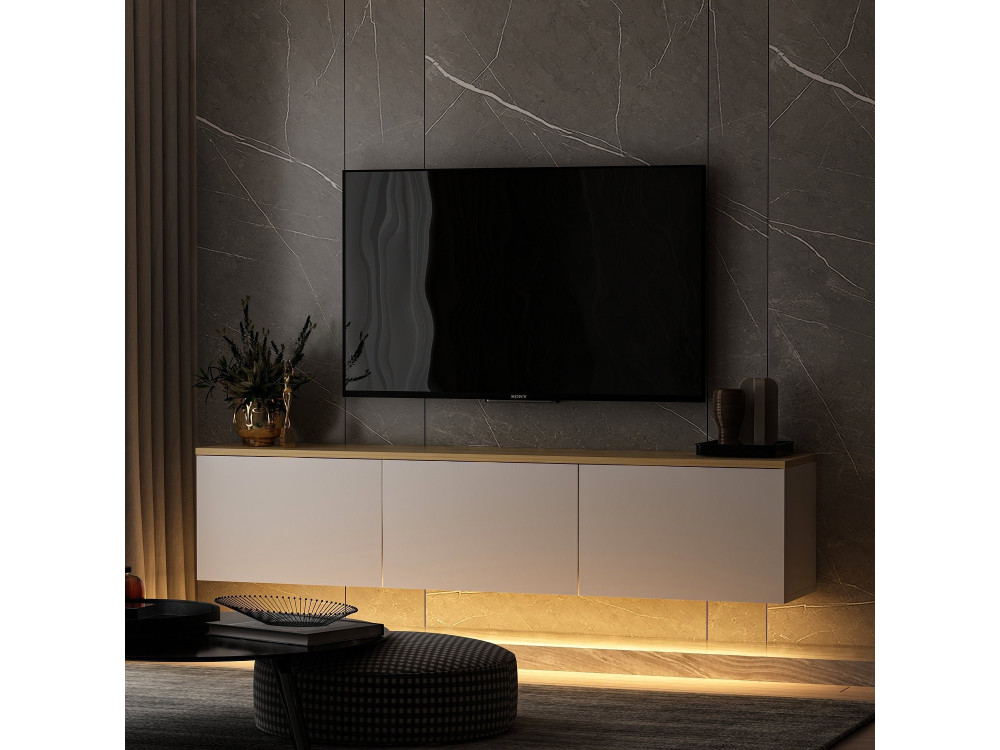 Hangend houten TV-meubel "Neon" met LED-verlichting - 160 x 32 x 35 cm - Wit