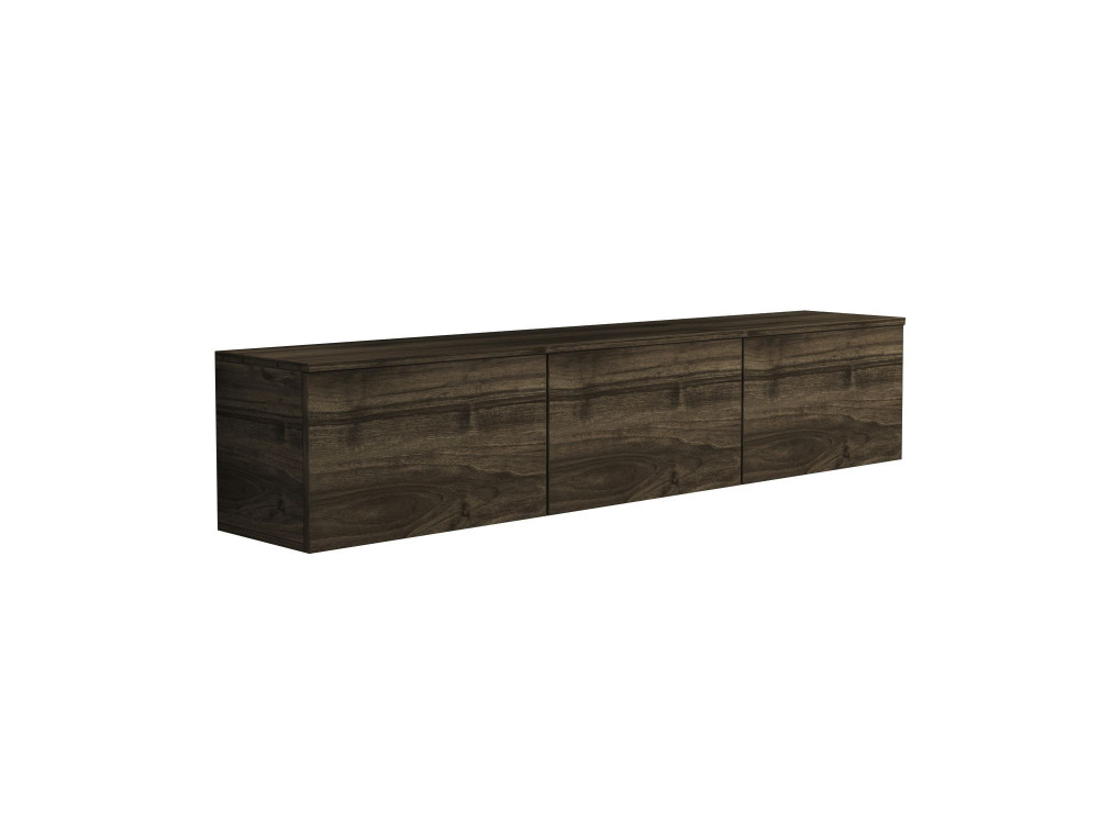 Neon" hangend houten TV-meubel met LED-verlichting - 160 x 32 x 35 cm - Donkerbruin