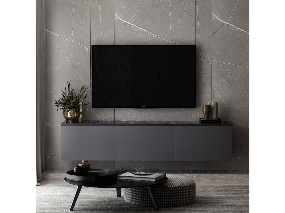 Hangend houten TV-meubel "Neon" met LED-verlichting - 160 x 32 x 35 cm - Antracietgrijs