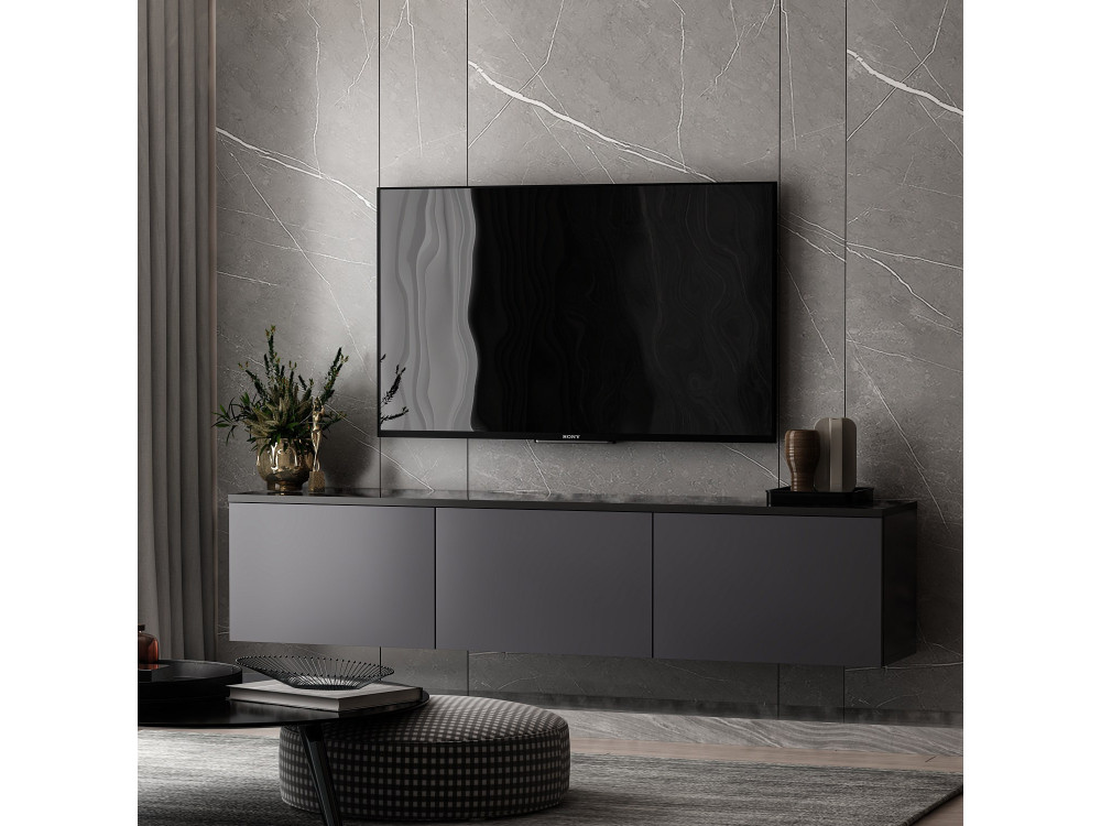 Hangend houten TV-meubel "Neon" met LED-verlichting - 160 x 32 x 35 cm - Antracietgrijs