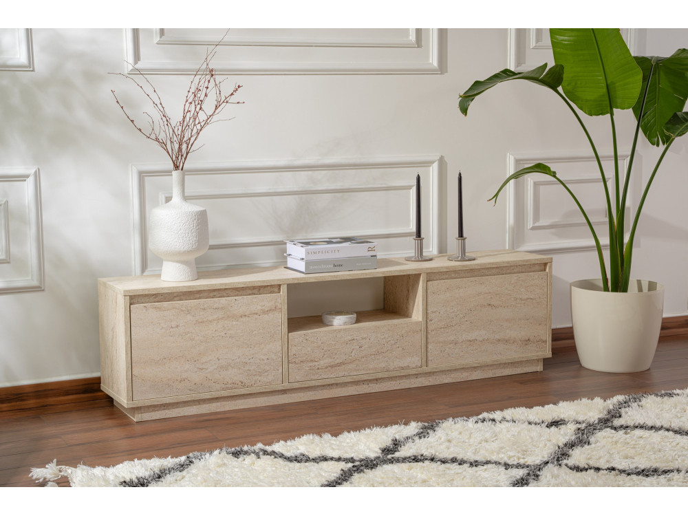 Houten TV-meubel "Vanguard" - 160 x 29 x 42 cm - Travertin