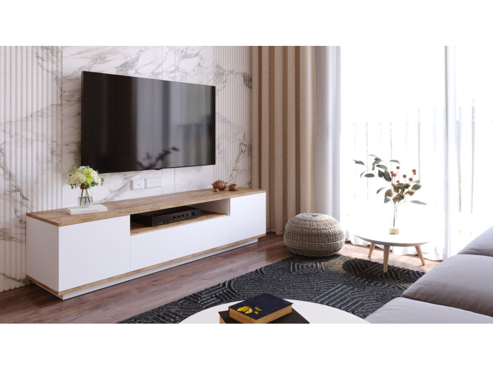 FR7" houten TV-meubel - 180 x 44 x 44 cm - Atlantic PineWit