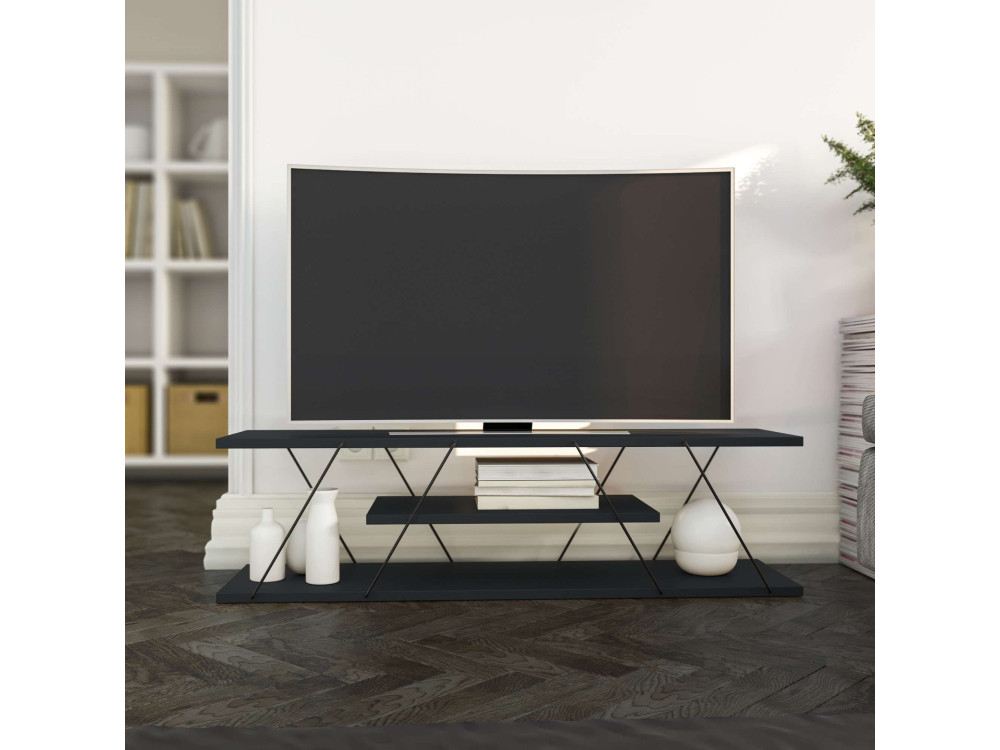 April" houten TV-meubel - 120 x 30 x 33 cm - Antraciet grijs