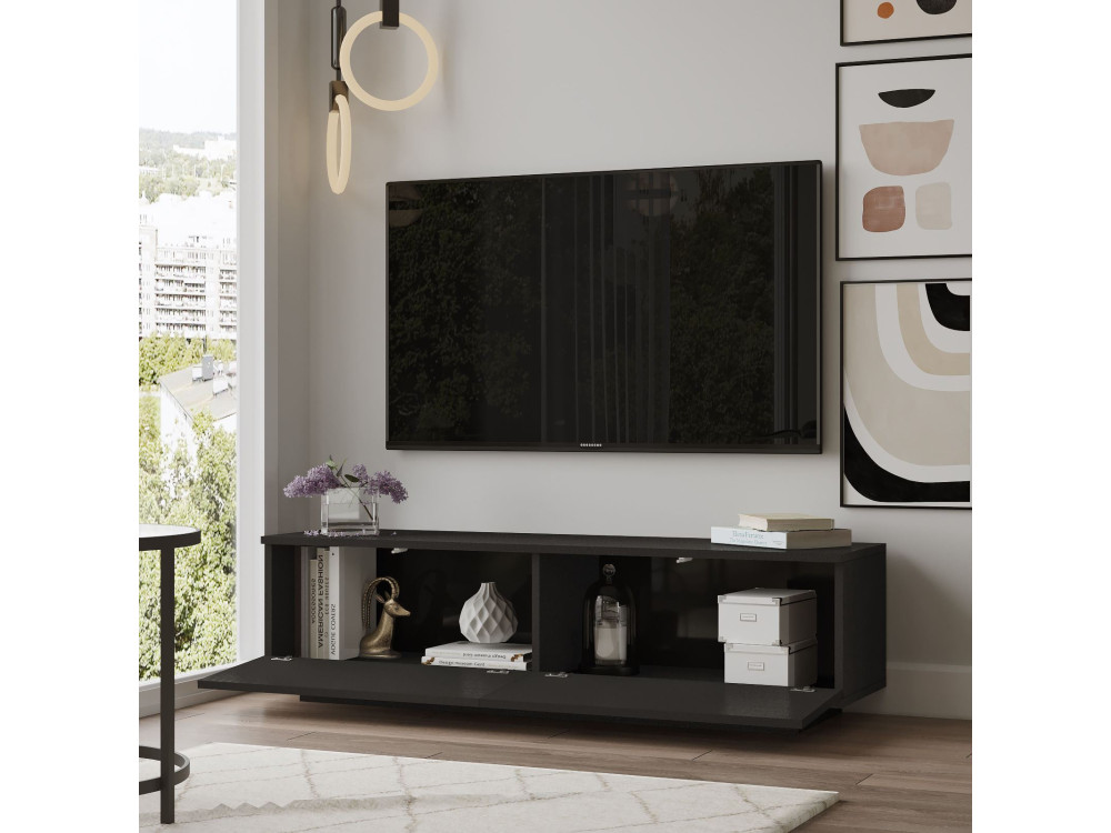 FN1" houten TV-standaard - 140 x 35 x 38 cm - Zwart