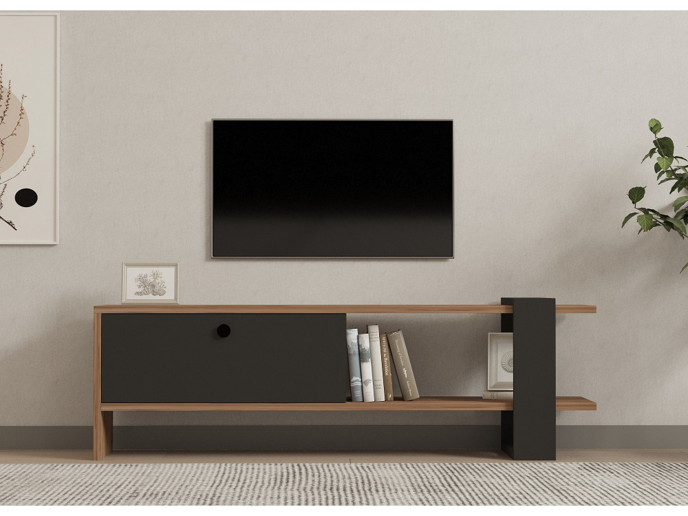Houten TV-meubel "Ova" - 120 x 25 x 36 cm - Eiken-Anthraciet