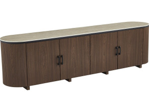 Portofino" ovaal tv-meubel van hout en keramiek - 200 x 40 x 55 cm - Bruin