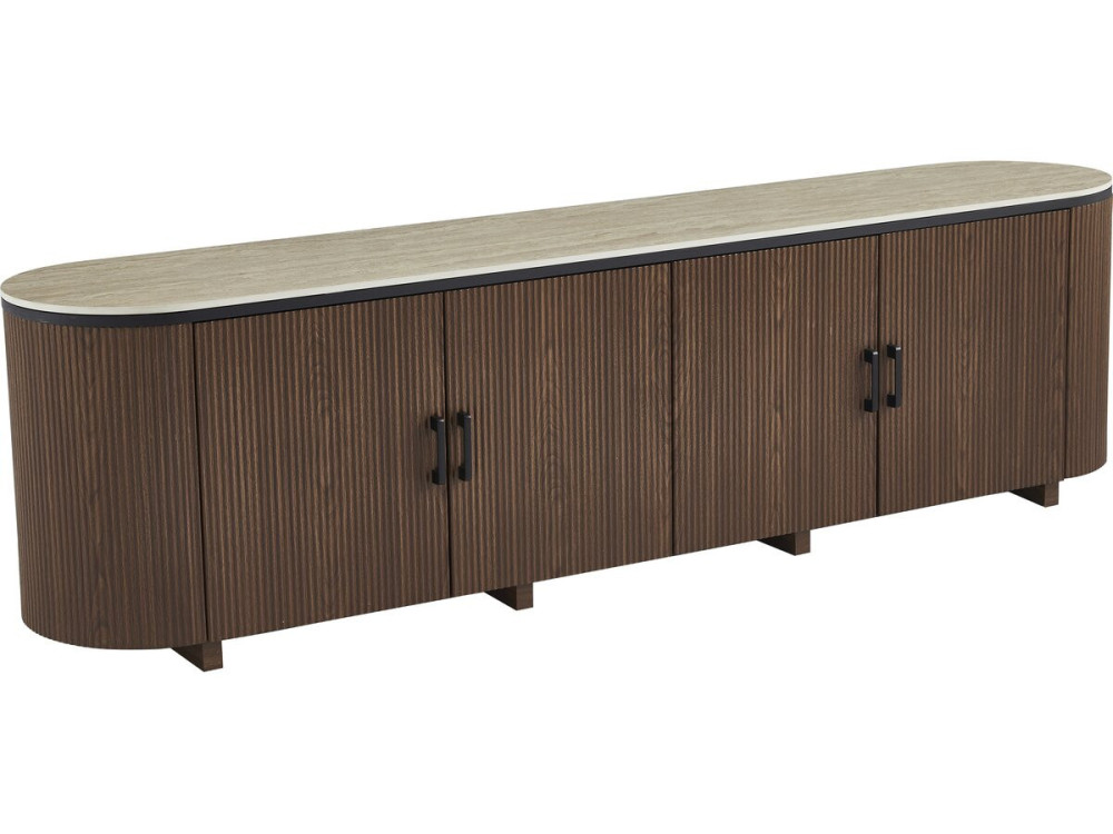 Portofino" ovaal tv-meubel van hout en keramiek - 200 x 40 x 55 cm - Bruin