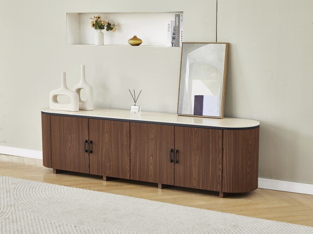 Portofino" ovaal tv-meubel van hout en keramiek - 200 x 40 x 55 cm - Bruin
