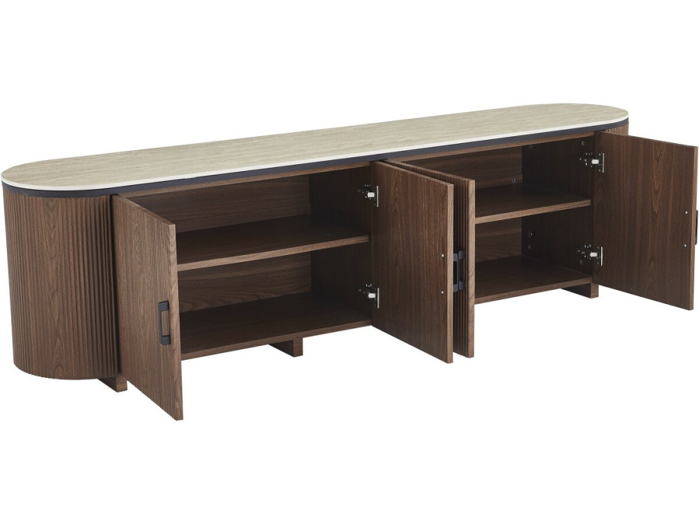 Portofino" ovaal tv-meubel van hout en keramiek - 200 x 40 x 55 cm - Bruin
