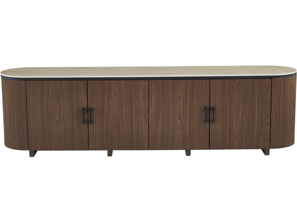 Portofino" ovaal tv-meubel van hout en keramiek - 200 x 40 x 55 cm - Bruin