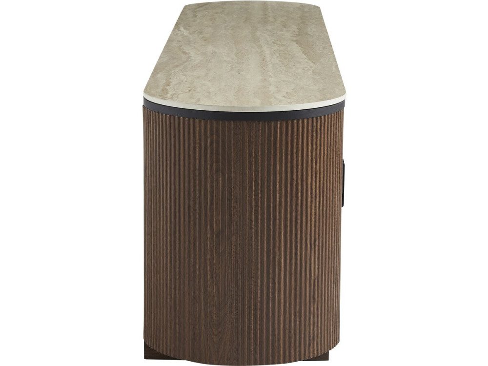 Portofino" ovaal tv-meubel van hout en keramiek - 200 x 40 x 55 cm - Bruin