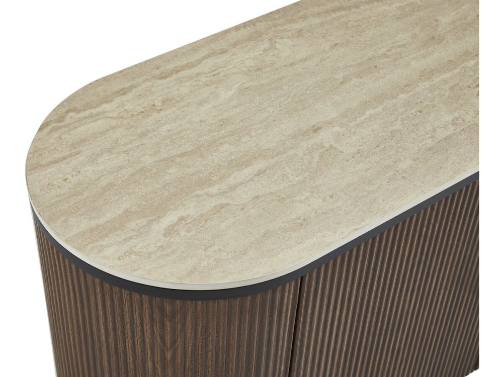 Portofino" ovaal tv-meubel van hout en keramiek - 200 x 40 x 55 cm - Bruin