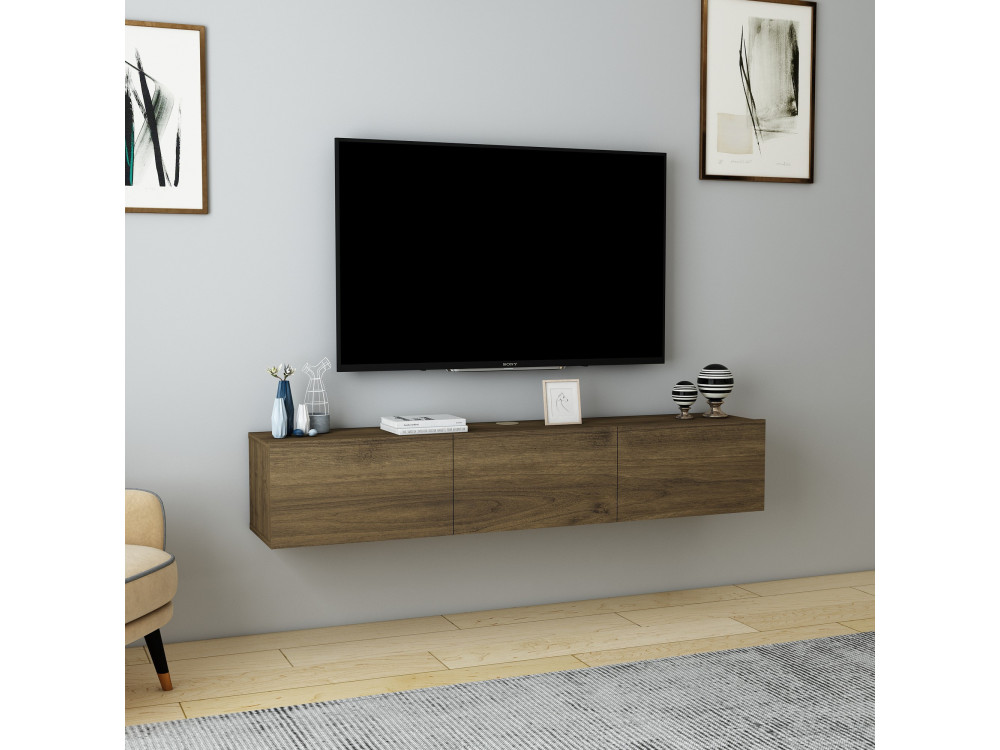 Houten TV-meubel "Denby" - 160 x 31 x 29 cm - Notelaar
