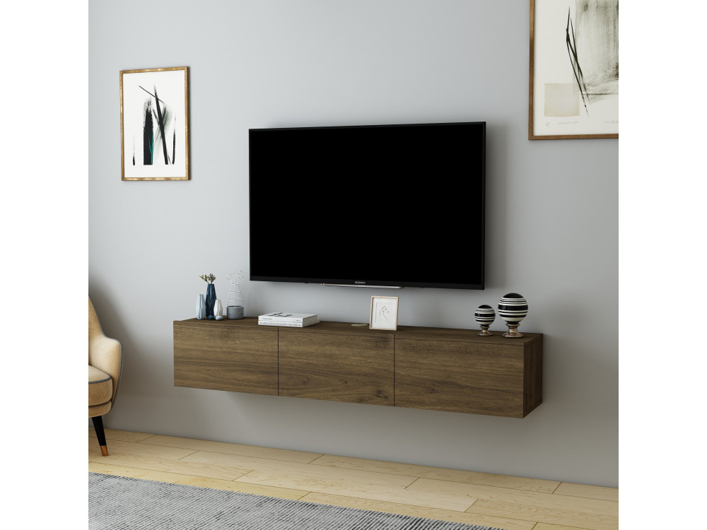 Houten TV-meubel "Denby" - 160 x 31 x 29 cm - Notelaar