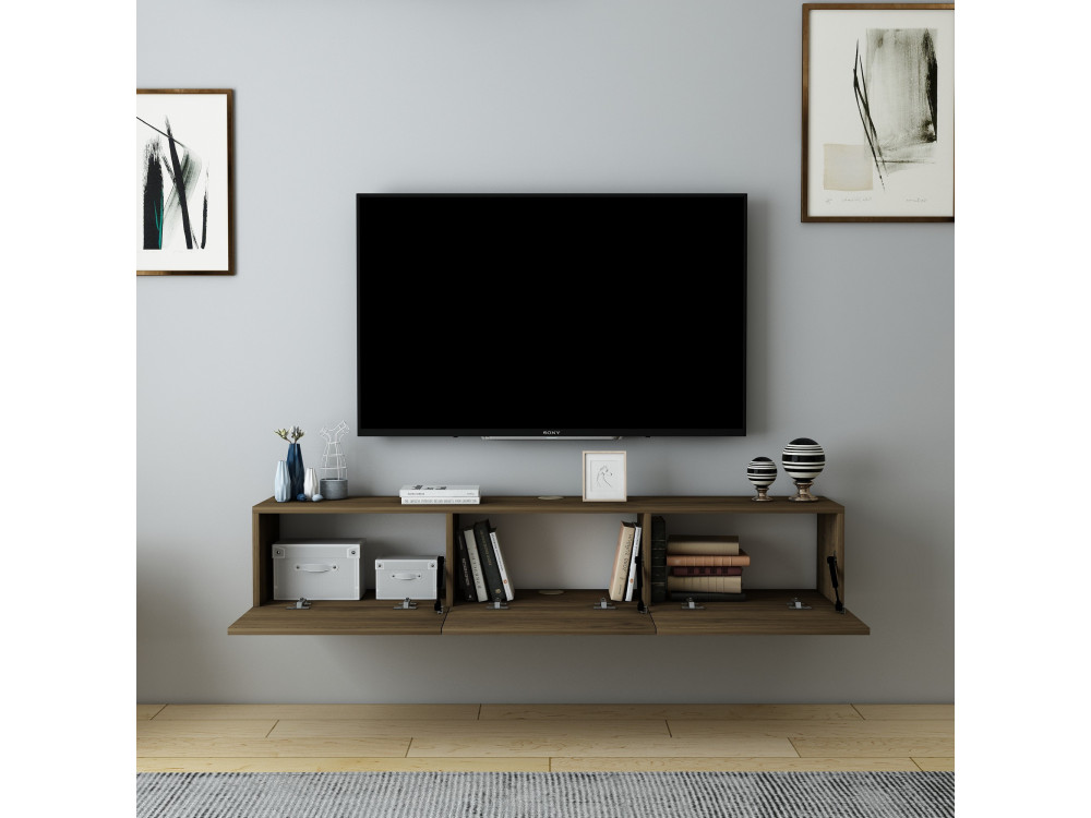 Houten TV-meubel "Denby" - 160 x 31 x 29 cm - Notelaar