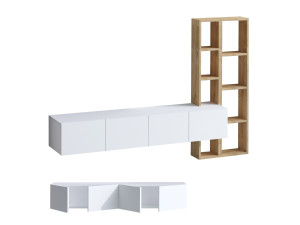 Houten TV-meubel "Pana" - 182 x 32 x 25 cm - Wit, Eik