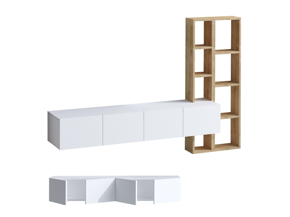 Houten TV-meubel "Pana" - 182 x 32 x 25 cm - Wit, Eik