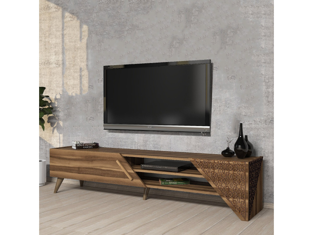 Houten TV-meubel "Beril" - 180 x 40 x 37 cm - Notelaar