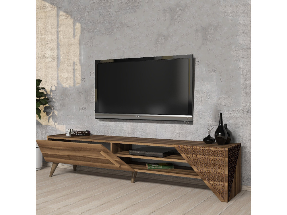 Houten TV-meubel "Beril" - 180 x 40 x 37 cm - Notelaar