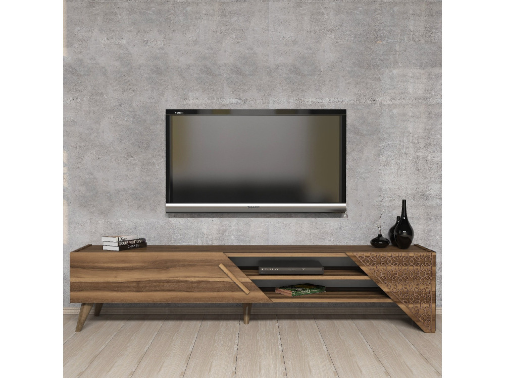Houten TV-meubel "Beril" - 180 x 40 x 37 cm - Notelaar