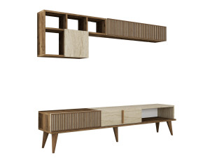 Houten TV-meubel "Milan" - 180 x 35 x 40 cm - Notelaar, Travertin