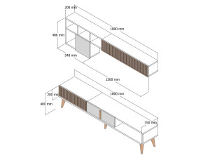Houten TV-meubel "Milan" - 180 x 35 x 40 cm - Notelaar, Antraciet