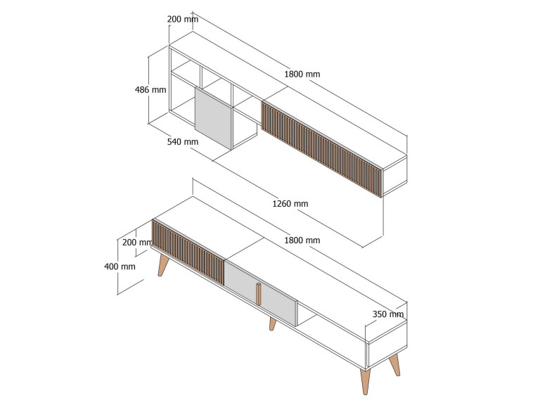 Houten TV-meubel "Milan" - 180 x 35 x 40 cm - Notelaar, Antraciet