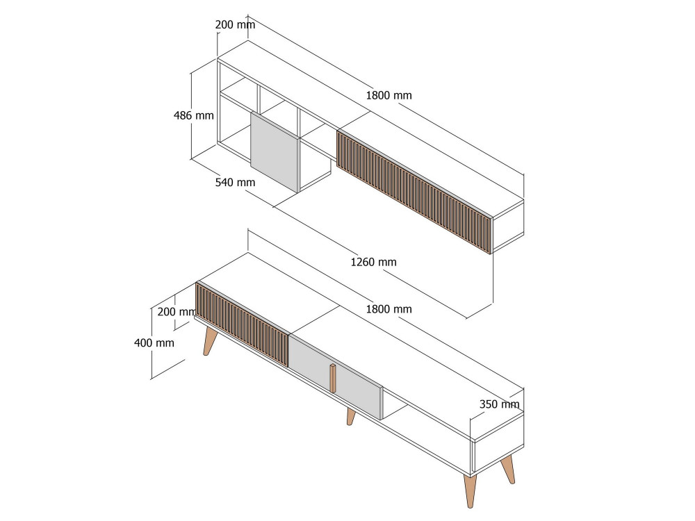 Houten TV-meubel "Milan" - 180 x 35 x 40 cm - Notelaar, Antraciet