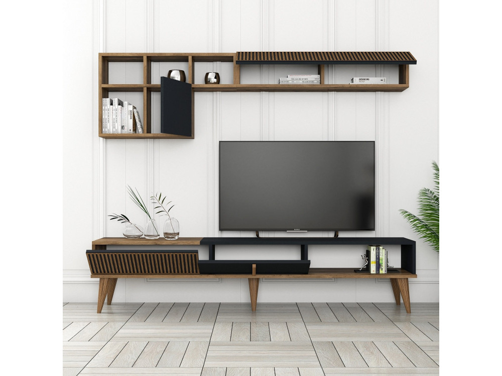 Houten TV-meubel "Milan" - 180 x 35 x 40 cm - Notelaar, Antraciet