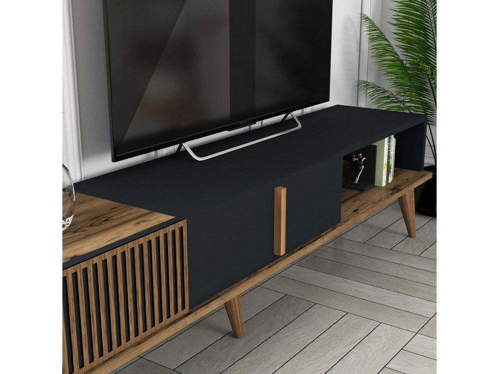 Houten TV-meubel "Milan" - 180 x 35 x 40 cm - Notelaar, Antraciet