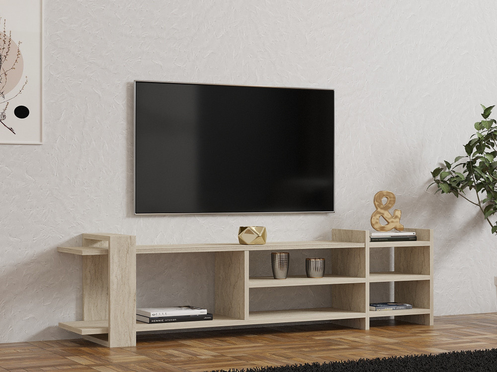 Houten TV-meubel "Zeyna" - 156 x 29 x 40 cm - Travertin