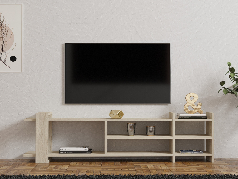 Houten TV-meubel "Zeyna" - 156 x 29 x 40 cm - Travertin