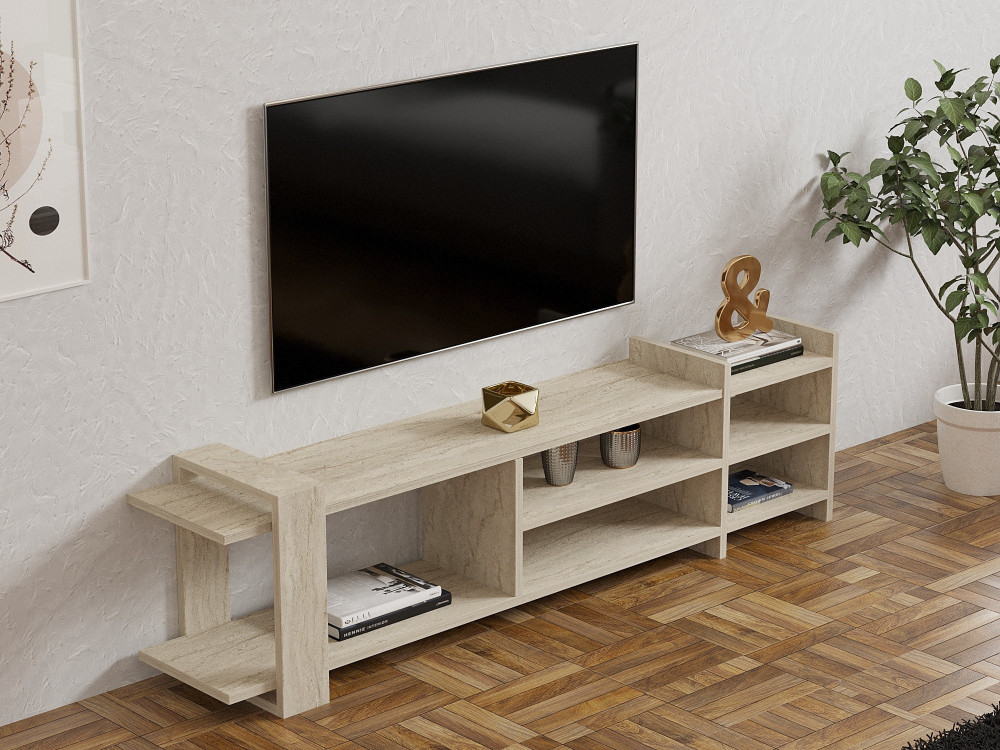 Houten TV-meubel "Zeyna" - 156 x 29 x 40 cm - Travertin