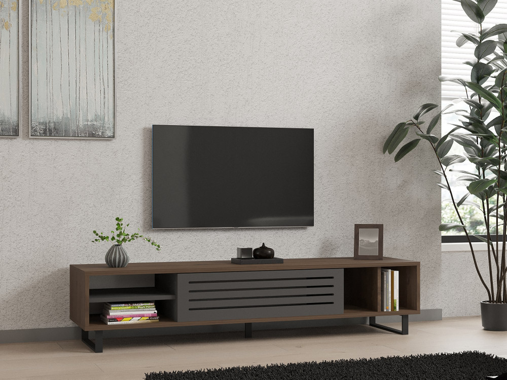 Houten TV-meubel "Eray" - 160 x 40 x 35 cm - Noten, Antraciet