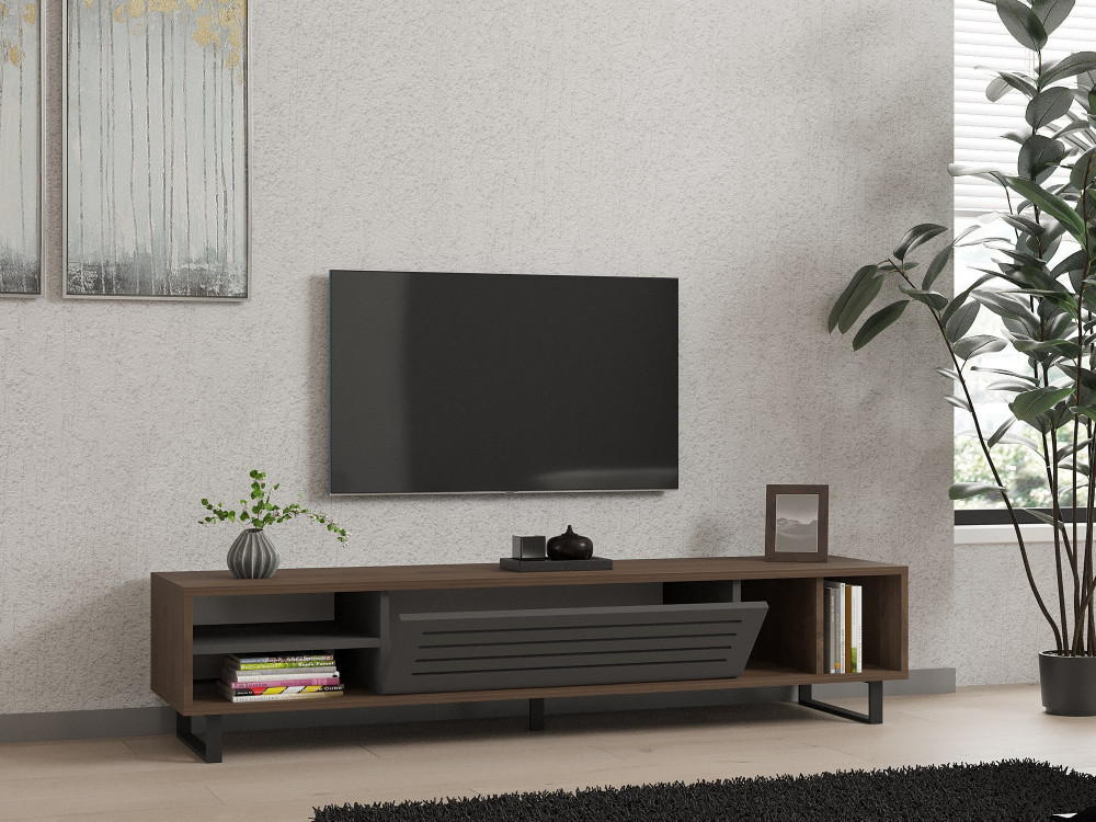 Houten TV-meubel "Eray" - 160 x 40 x 35 cm - Noten, Antraciet