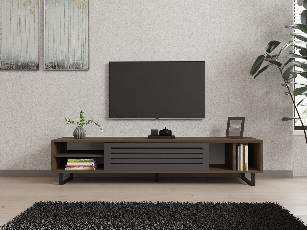 Houten TV-meubel "Eray" - 160 x 40 x 35 cm - Noten, Antraciet