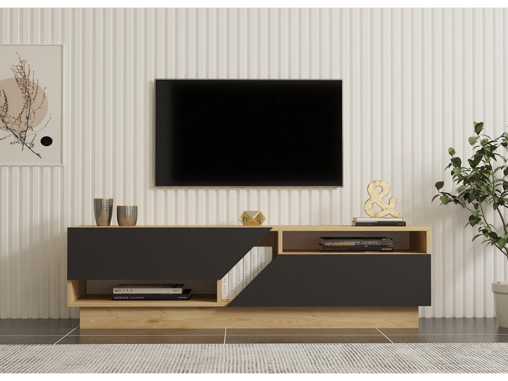 Houten TV-meubel "Yaprak" - 160 x 40 x 45 cm - Saphir, Antraciet