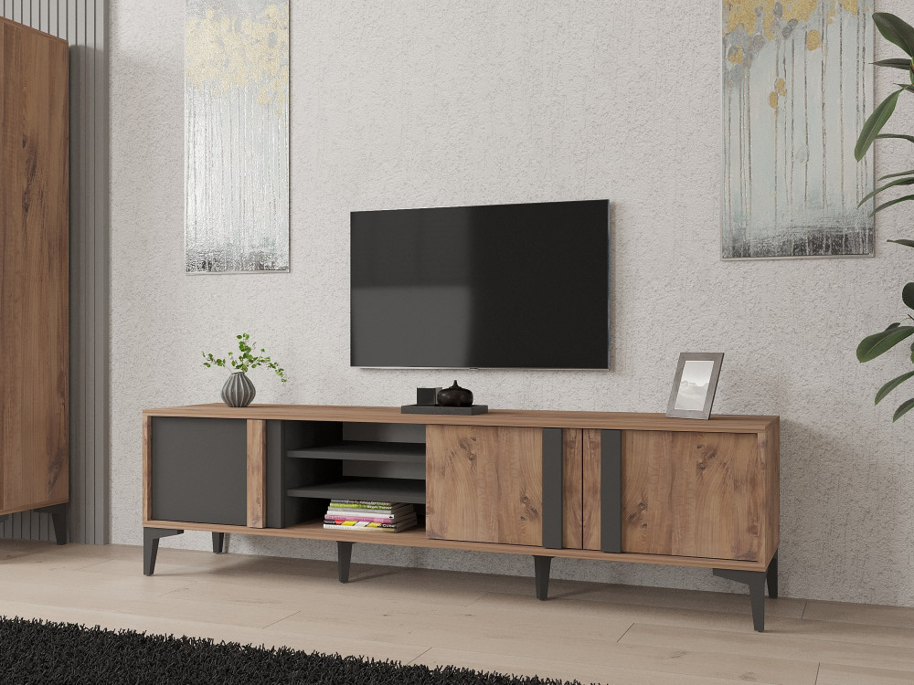Mengu" houten TV-meubel - 180 x 40 x 50 cm - Atlantic, Antraciet