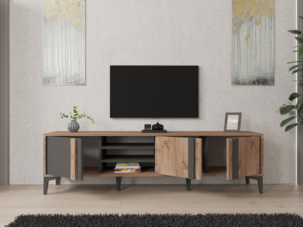 Mengu" houten TV-meubel - 180 x 40 x 50 cm - Atlantic, Antraciet