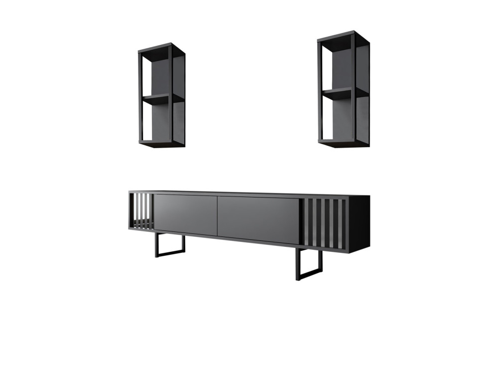 Chrome Line" houten TV-meubel - 180 x 30 x 48 cm - AntracietZwart