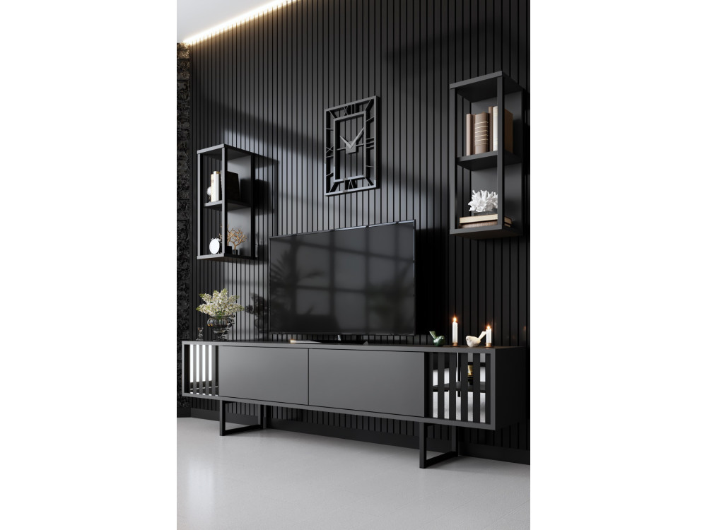 Chrome Line" houten TV-meubel - 180 x 30 x 48 cm - AntracietZwart